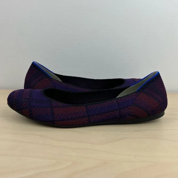 Rothys Women’s Size 8.0 The Square Toe Ballet Flat Cranberry Plaid Slip On Shoes - Picture 3 of 11